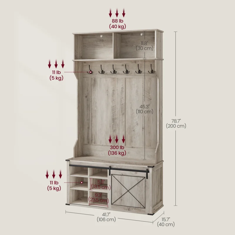 Industrial Hall Tree with Bench and 6 Coat Hooks for Entryway Organization - Image 3