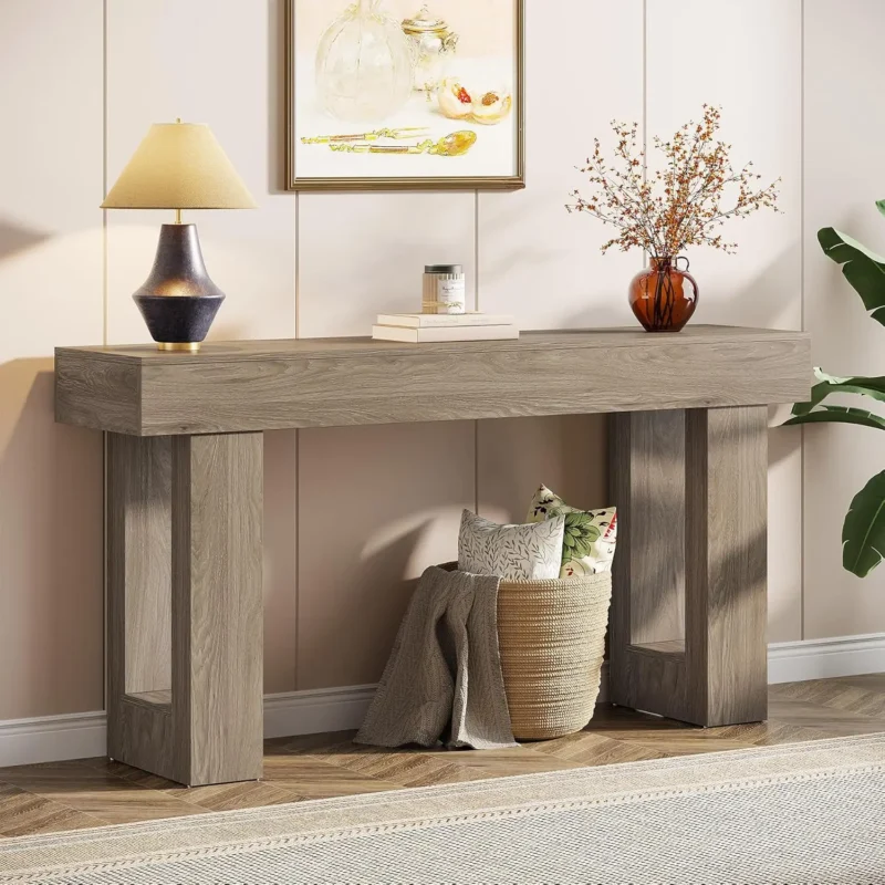 Modern Farmhouse 63-Inch Console Table with Rectangular Top for Entryway and Living Room - Image 11