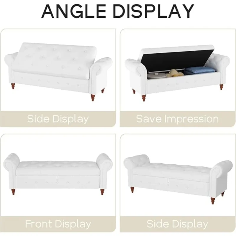 Elegant Tufted 63-Inch Upholstered Storage Bench with Rolled Arms for Bedroom Entryway - Image 4