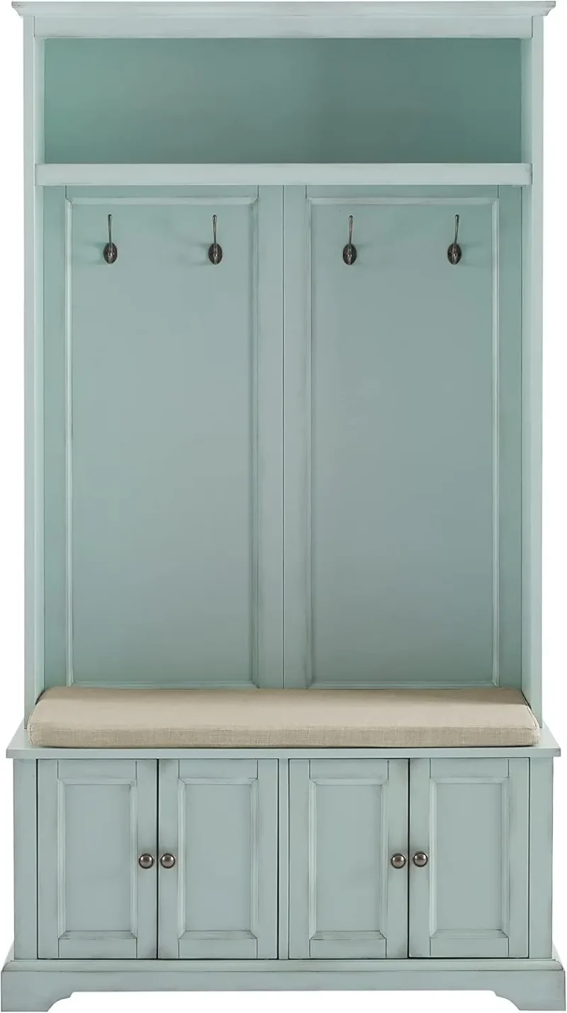Vintage Hall Tree Bench with Coat Hooks and Shoe Storage for Entryway Organization - Image 2