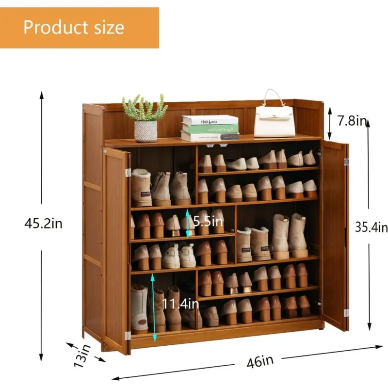 Modern Bamboo Entryway Shoe Cabinet with 7-Tier Storage for 36-40 Pairs - Image 2
