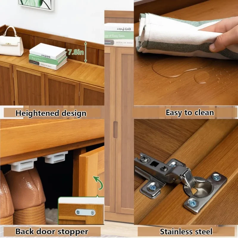Modern Bamboo Entryway Shoe Cabinet with 7-Tier Storage for 36-40 Pairs - Image 3