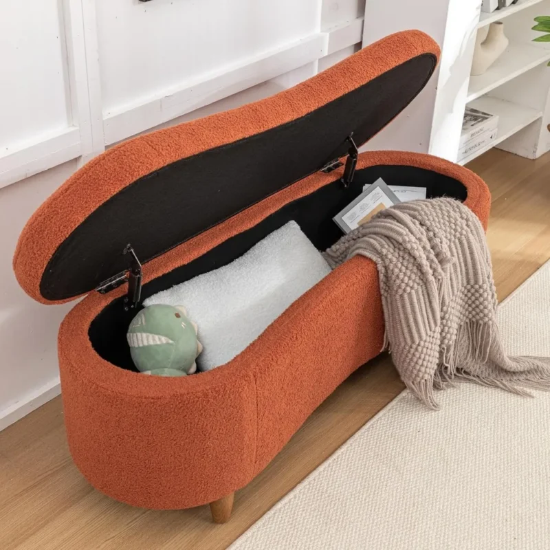 Modern Oval Storage Ottoman Bench with Teddy Fabric for Living Room and Bedroom - Image 5