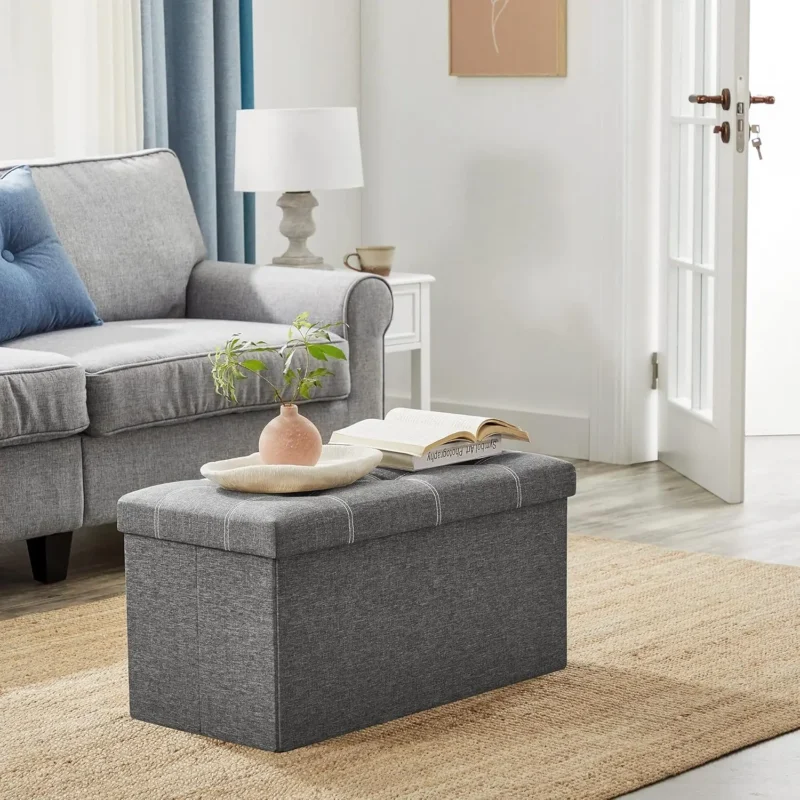 Foldable Linen Storage Bench Ottoman with Breathable Fabric for Entryway and Living Room - Image 3