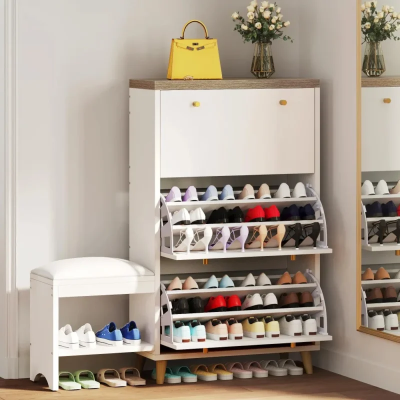 Modern Wooden Shoe Storage Cabinet with 3 Flip Drawers for Entryway Organization - Image 6
