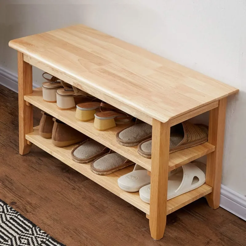Modern Rubberwood Entryway Bench with Shoe Storage for Hallway and Mudroom - Image 7