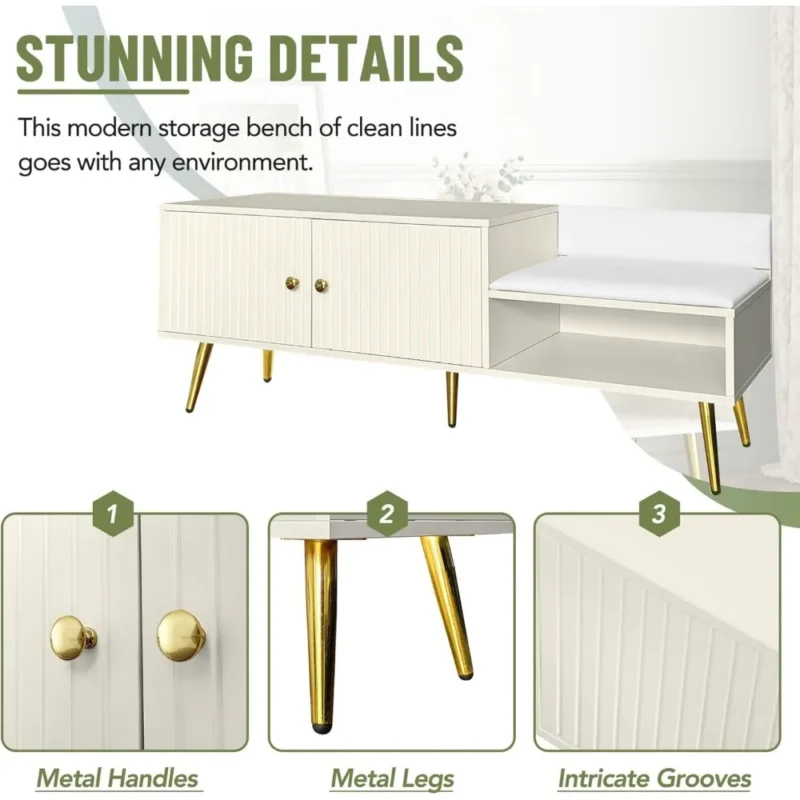 Modern Upholstered Entryway Bench with Shoe Storage Cabinet for Mudroom and Living Room - Image 6