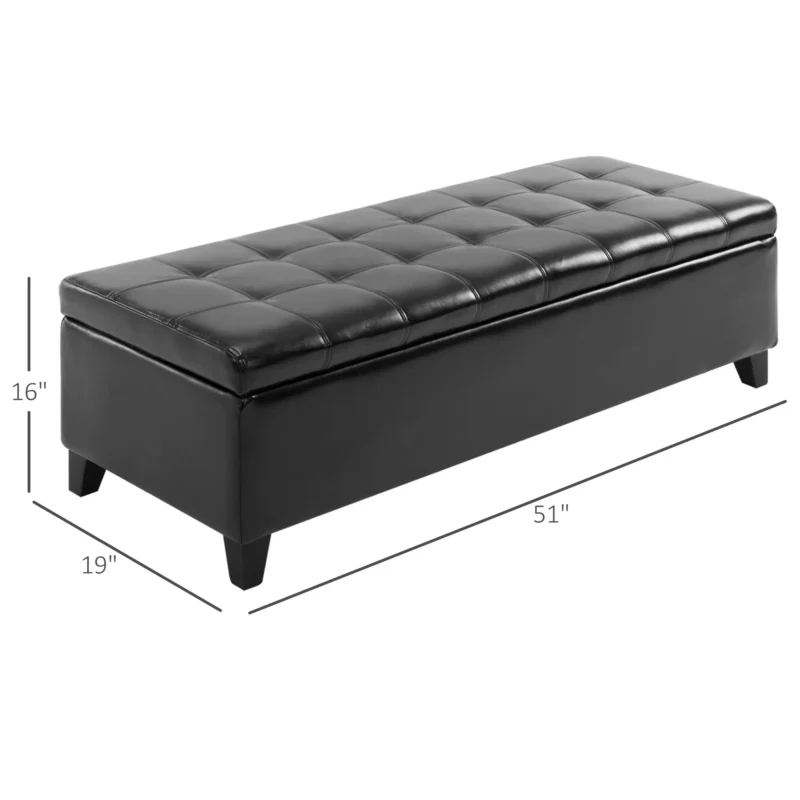 Modern Black Tufted Storage Ottoman Bench with Faux Leather Upholstery for Living Room - Image 4