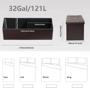 Modern Brown Folding Storage Ottoman Bench with Padded Seat for Living Room