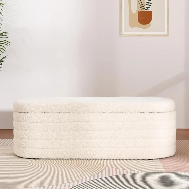 Modern Sherpa Upholstered Ottoman Storage Bench for Entryway and Living Room - Image 7
