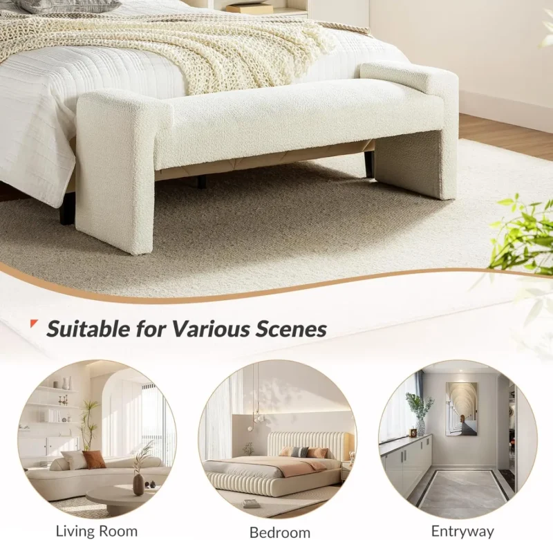Modern Upholstered Entryway Bench with Solid Wood Frame for Bedroom and Living Room - Image 5