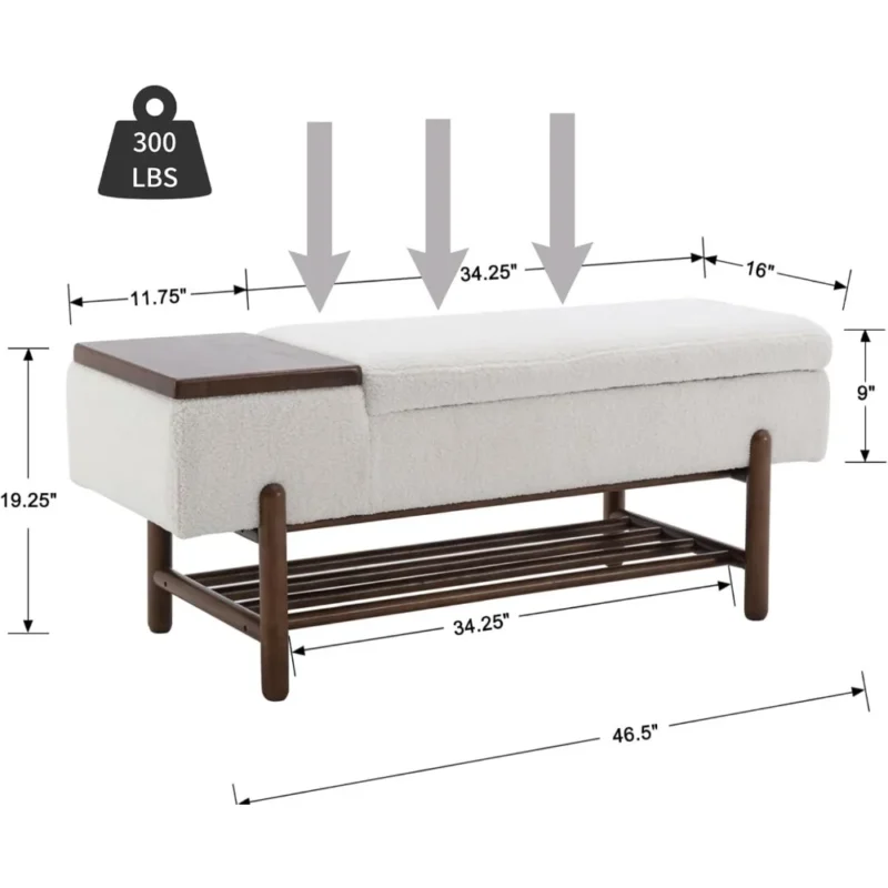 Modern Upholstered Sherpa Entryway Bench with Shoe Storage for Living Room and Bedroom - Image 2