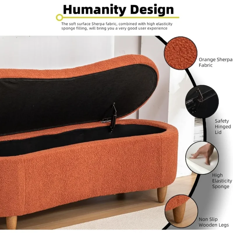 Modern Oval Storage Ottoman Bench with Teddy Fabric for Living Room and Bedroom - Image 4