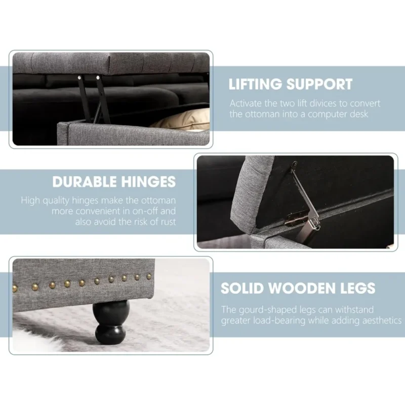 Modern Linen Square Storage Ottoman with Lift Top for Living Room - Image 4