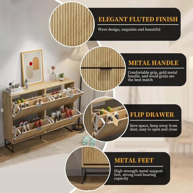 Modern Slim Shoe Cabinet with 4 Flip Drawers for Entryway Organization - Image 6