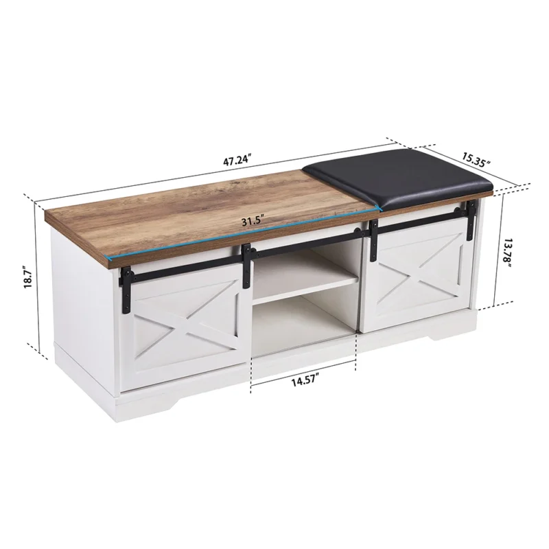 Modern Entryway Bench with Sliding Door Storage and Cushion Seat for Hallway - Image 2