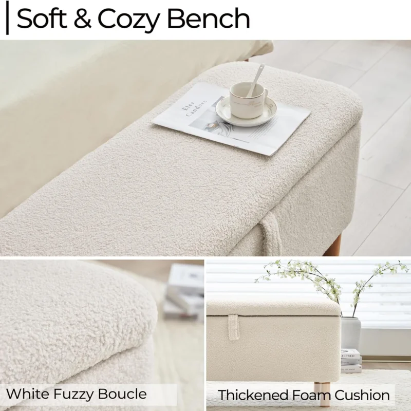 Modern Boucle Storage Ottoman Bench with Sherpa Upholstery for Bedroom and Entryway - Image 4