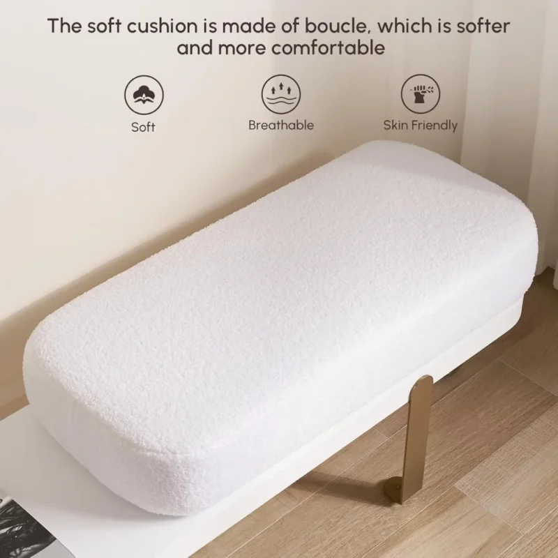 Modern Wooden Boucle Upholstered Entryway Bench with Metal Legs for Living Room - Image 5