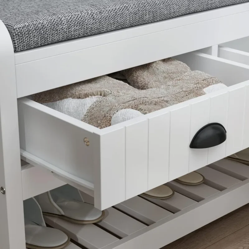 Modern White Hall Tree with Storage Bench and Coat Rack for Entryway - Image 6