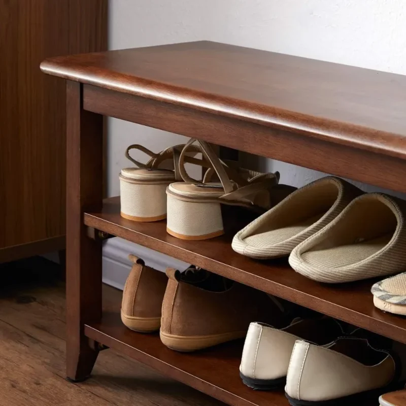 Modern Rubberwood Entryway Bench with Shoe Storage for Hallway and Mudroom - Image 2