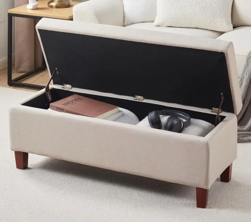 Modern Linen Storage Ottoman Bench with Hinged Lid for Entryway and Bedroom - Image 9