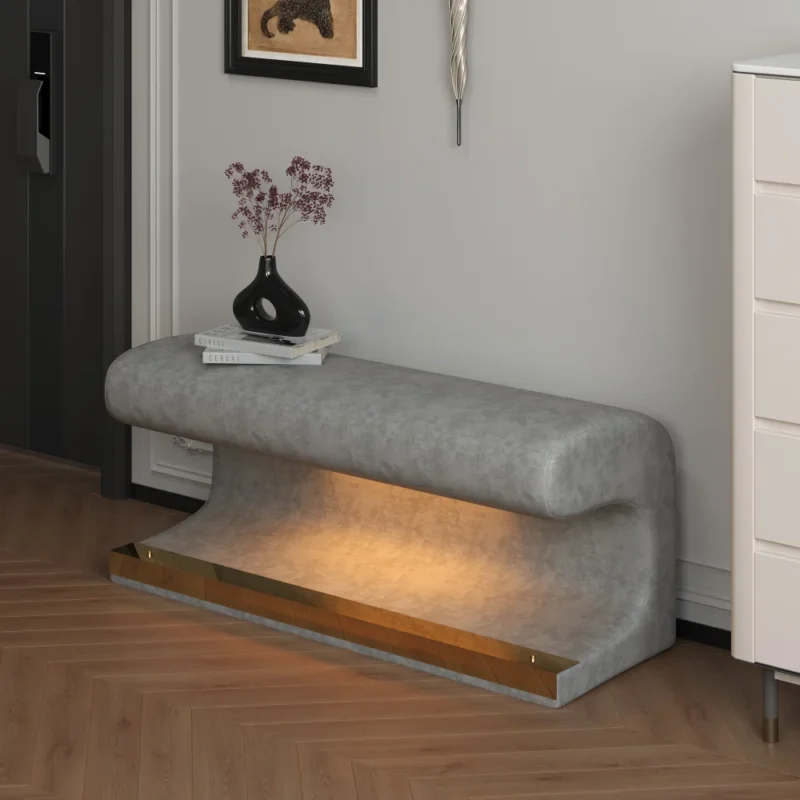 Modern Leather Entryway Bench with LED Sensor Light and Storage - Image 7