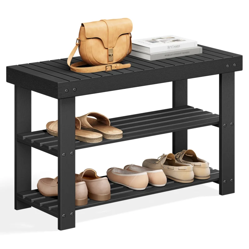 Modern Bamboo Entryway Bench with 3-Tier Shoe Storage for Hallway Organization - Image 8