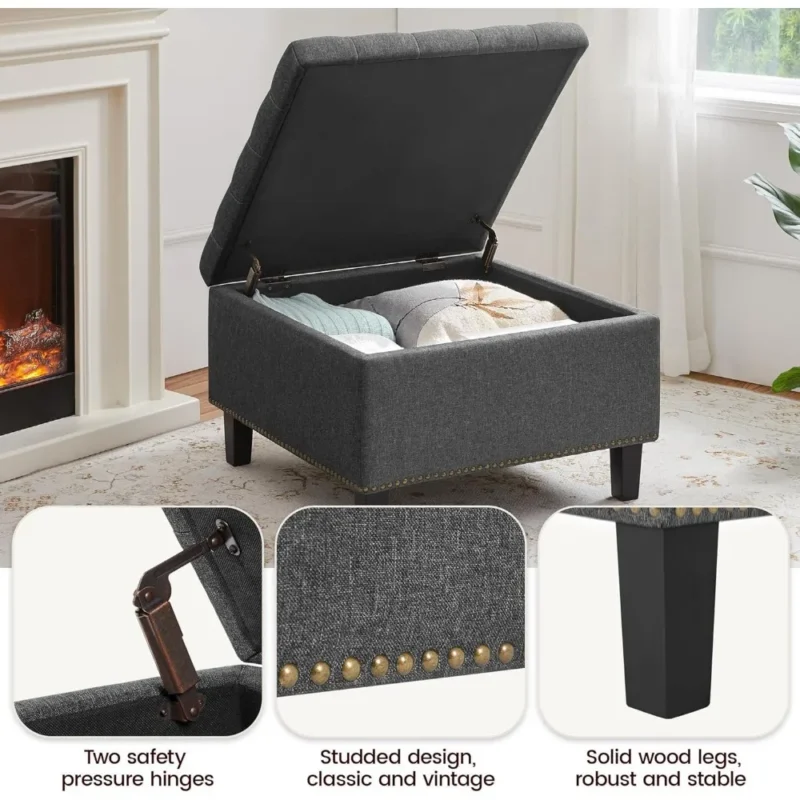 Modern Square Storage Ottoman Bench with Cushioned Seat for Living Room and Bedroom - Image 4