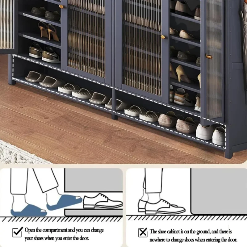 Bamboo 8-Tier Entryway Shoe Cabinet with Doors for 36-40 Pairs - Image 4