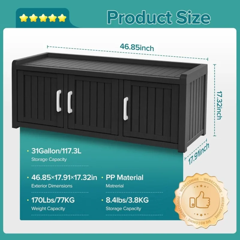 Industrial Black Entryway Bench with Three-Door Shoe Storage for Hallway - Image 3