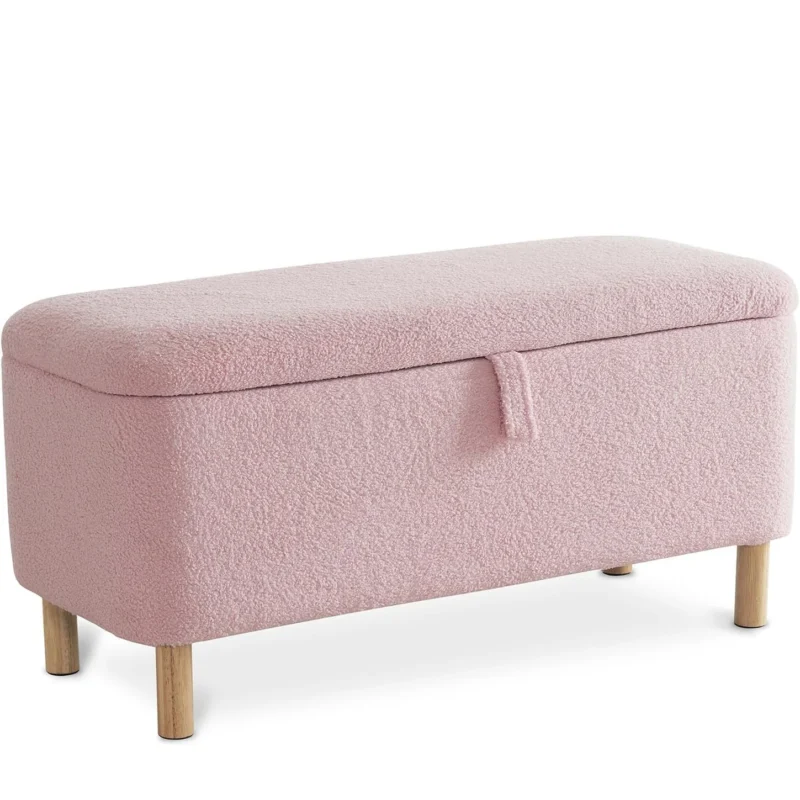 Modern Boucle Storage Ottoman Bench with Sherpa Upholstery for Bedroom and Entryway - Image 7