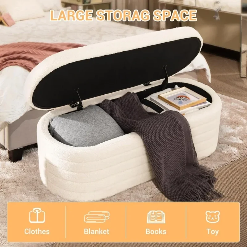 Modern Sherpa Upholstered Ottoman Storage Bench for Entryway and Living Room - Image 5