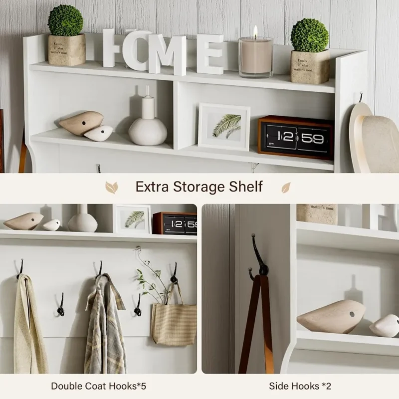 Industrial Hall Tree Bench with 5-in-1 Storage Solution for Entryway Organization - Image 4