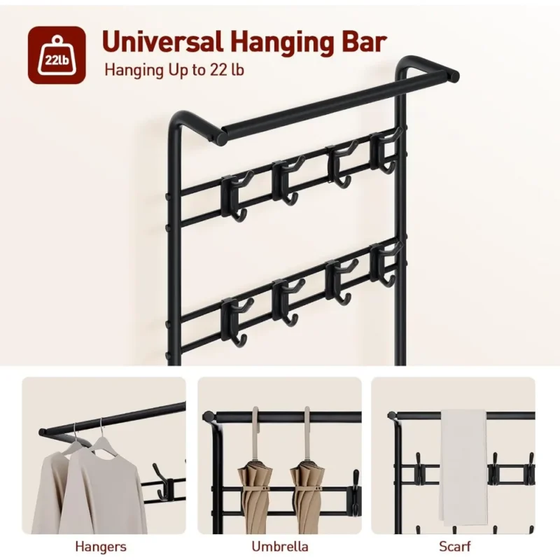 Modern Wood Hall Tree with Shoe Bench and Coat Rack for Entryway Organization - Image 5