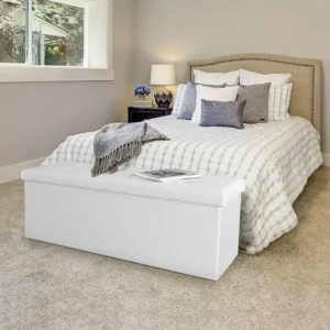Foldable Faux Leather Storage Ottoman Bench with Padded Seat for Bedroom and Living Room