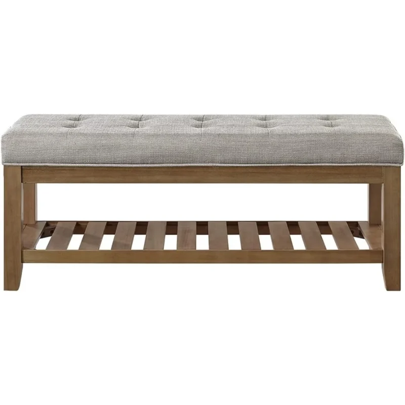 Modern Upholstered Entryway Bench with Storage Shelf for Living Room and Hallway