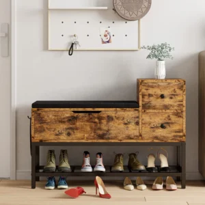 Modern Wooden Entryway Bench with Storage Drawers and Shoe Rack