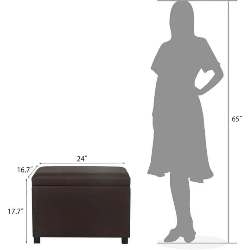 Classic Brown Leather Storage Ottoman Bench with Hidden Storage for Living Room and Entryway - Image 3