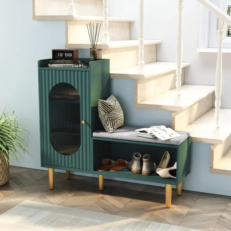 Modern L-Shaped Entryway Bench with Storage Cabinet and Padded Seat - Image 3