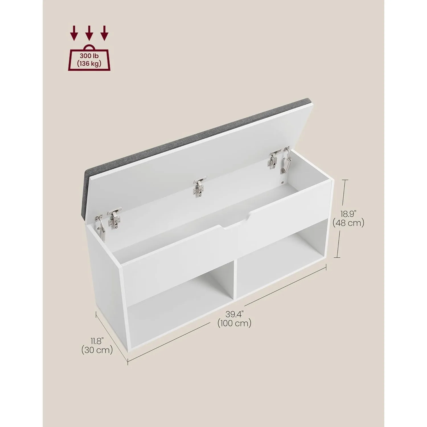 Compact storage bench with hidden compartments for utility room organization