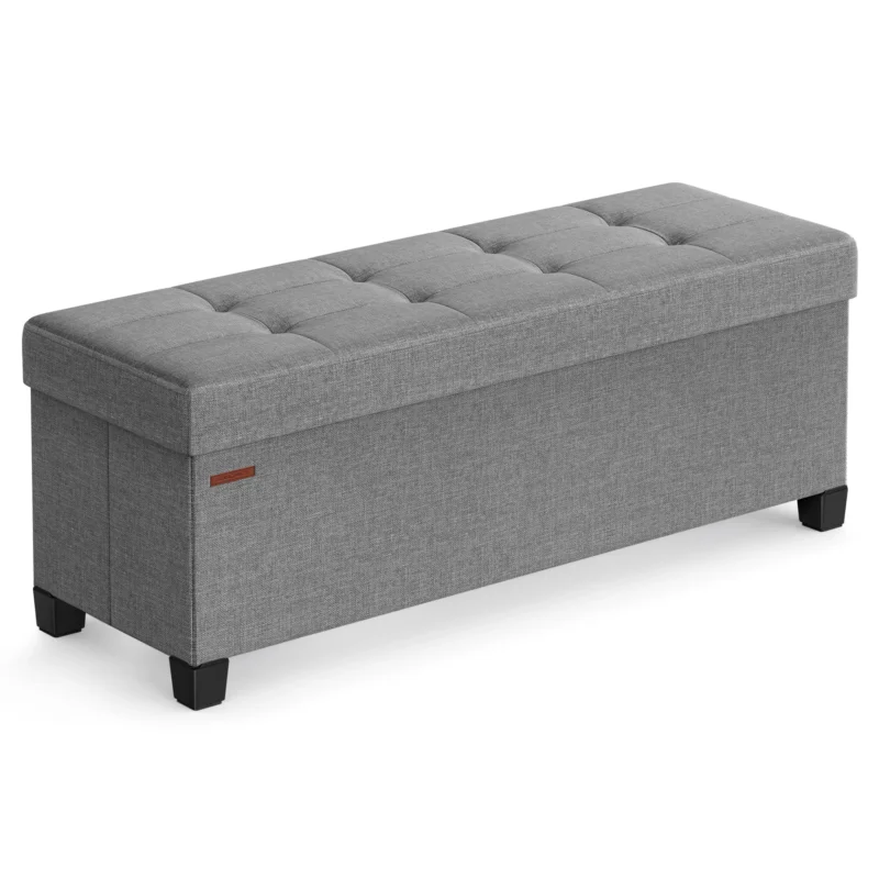 Modern Wooden Storage Ottoman Bench with Padded Seat for Bedroom and Living Room - Image 7