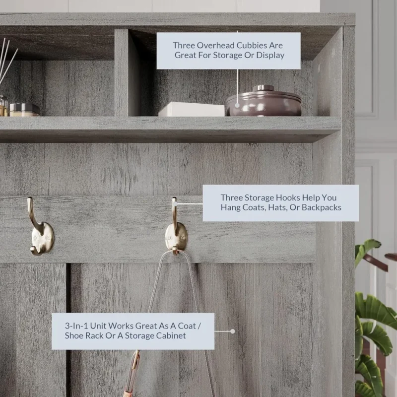 Modern Hall Tree Storage Bench with Coat Rack and Shoe Shelves for Entryway - Image 6