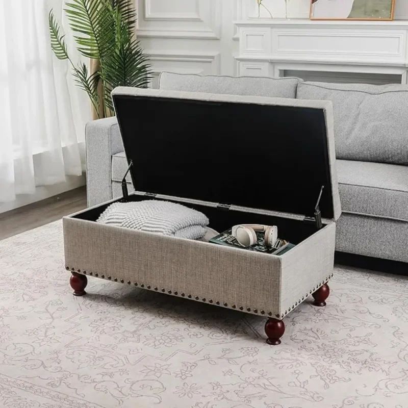 Contemporary Linen Storage Ottoman Bench with Hinged Lid for Bedroom and Living Room - Image 3