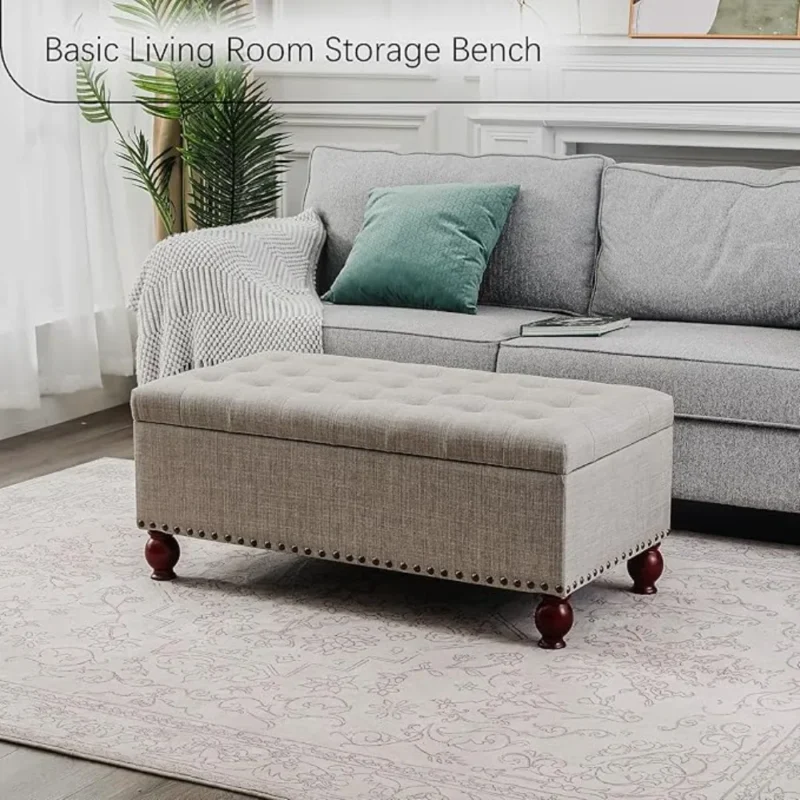 Contemporary Linen Storage Ottoman Bench with Hinged Lid for Bedroom and Living Room - Image 6