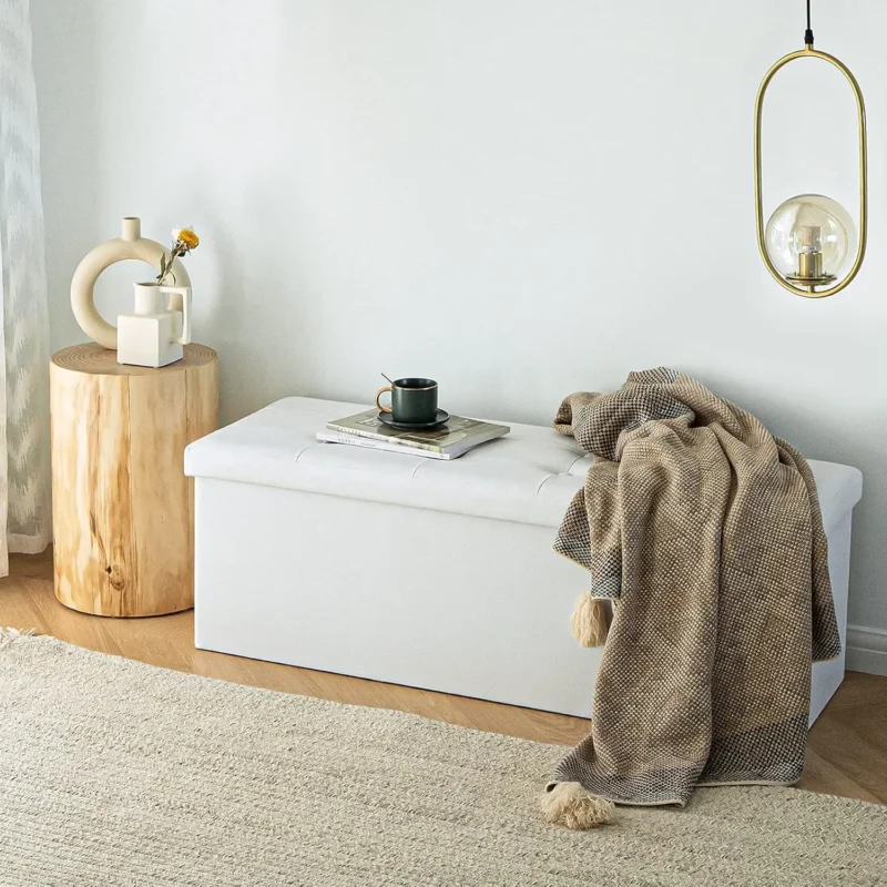 Foldable Faux Leather Storage Ottoman Bench with Padded Seat for Bedroom and Living Room - Image 6