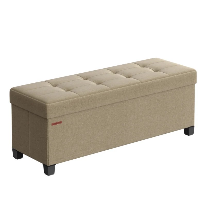 Modern Wooden Storage Ottoman Bench with Padded Seat for Bedroom and Living Room - Image 10