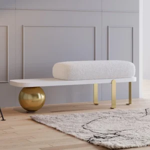 Modern Wooden Boucle Upholstered Entryway Bench with Metal Legs for Living Room