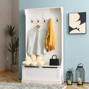 Modern Wood 3-in-1 Hall Tree with Storage Bench and 5 Double Hooks for Entryway
