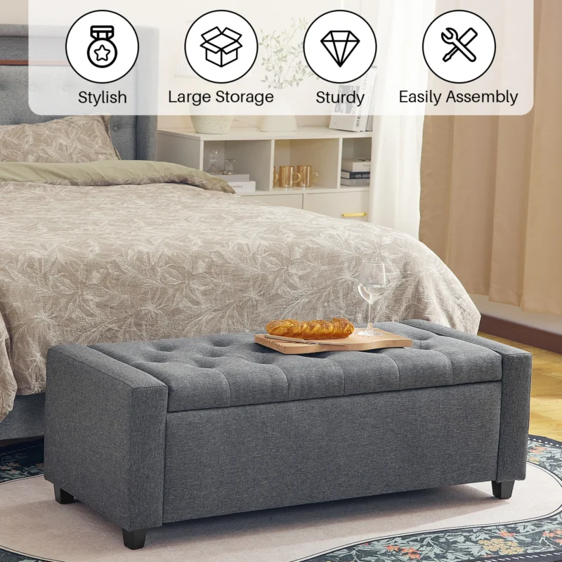 Modern Upholstered Storage Ottoman Bench with Folding Design for Living Room and Entryway - Image 2