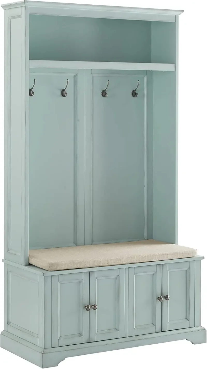 Vintage Hall Tree Bench with Coat Hooks and Shoe Storage for Entryway Organization